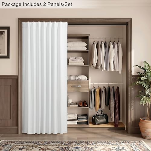 Complete Blackout Curtains White 80 Inches Long Kitchen Curtain Custom Drape for Cabin Door 2 Panels Sound Proof Draft Cold Warm Sun Blocking Modern Living Room Retro Beach Back Tab Cortinas Para Sala (White / 52"W x 80"L (Pack of 2))