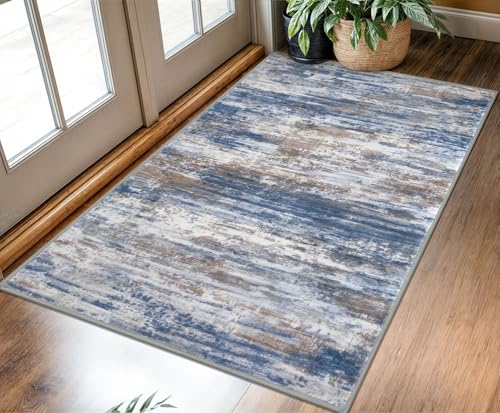 Modern Abstract 3x5 Large Entryway Rug Non (Blue Rust White / 3' x 5' (Rectangular))