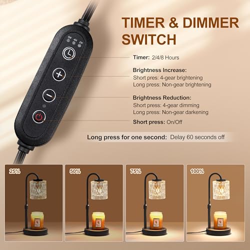 Dimmable Candle Warmer Lamp with Timer (Black Clear)