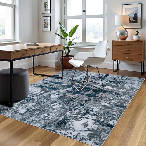4x6 Area Rugs for Living Room Washable Bedroom Dining Room Navy Grey (Navy/Grey / 4' x 6' (Rectangular))
