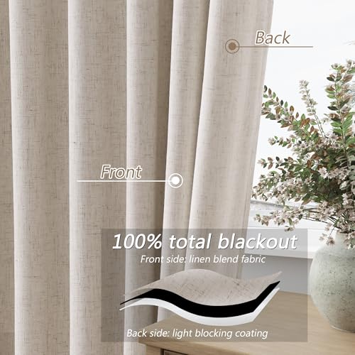 100% Blackout Curtains 84 Inch Length 2 Panels Set for Living Room Bedroom Back Tab Thermal Insulated Black Out Linen Drapes Room Darkening Window Curtains 84 Inches Long (Sand Beige / 52"W x 84"L (Pack of 2))