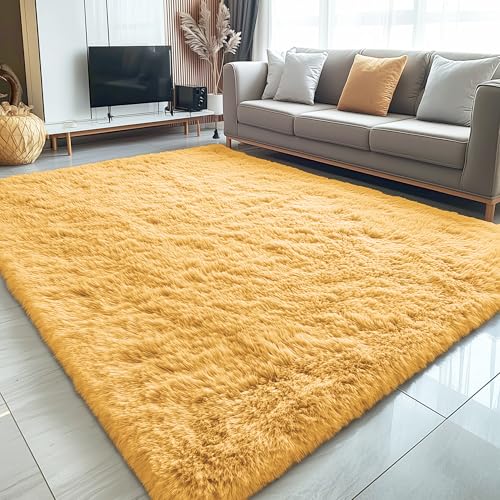 5x7 Machine Washable Large Area Rugs for Living Room (5x7 Ft / Mustard Yellow)