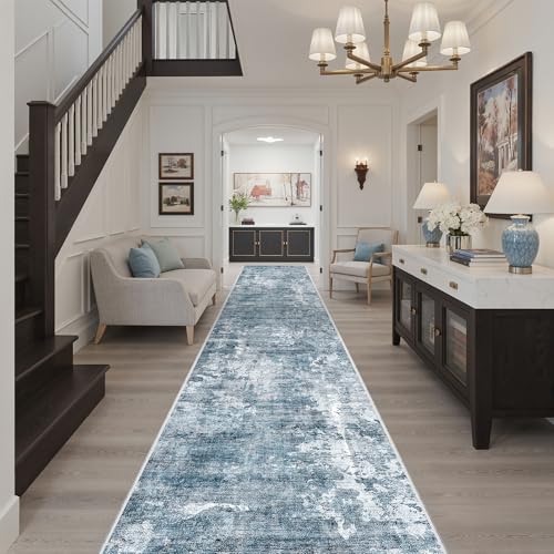 Hallway Runner Rug 2'6" x 16' Kitchen Rugs Abstract Blue (Blue/Grey / 2'6" x 16' (Runner))