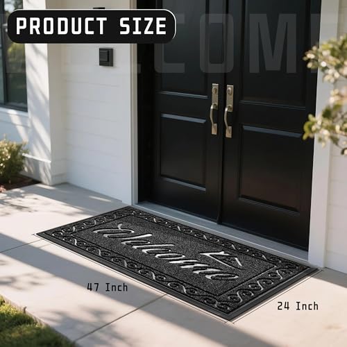 Welcome Mat Heavy Duty Sturdy Door Mats for Home Entrance Outdoor Indoor (Black / 47x24 Inch)
