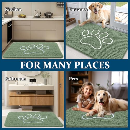 Dog Door Mat for Muddy Paws 24x16 (Olive Green and White / 24" X 16")