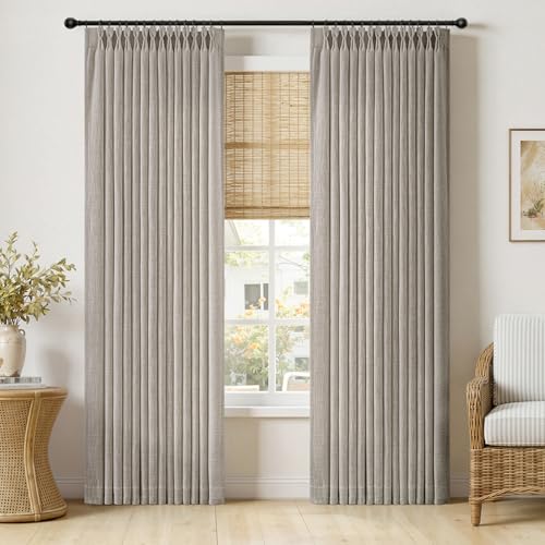 Pinch Pleated Thick Linen Curtains 90 Inches Taupe Window Curtains (Taupe / 40"W x 90"L (Pack of 2))