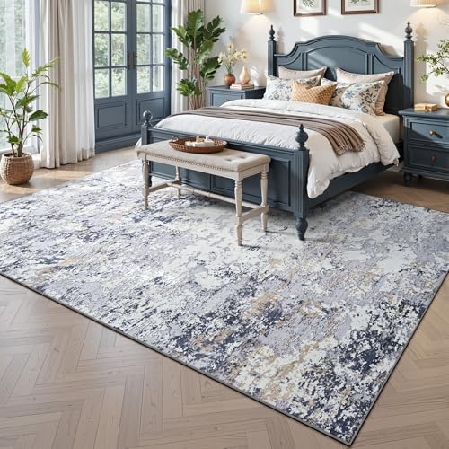 Washable 6x9 Area Rug with Non (Blue White Gold / 6' x 9' (Rectangular))