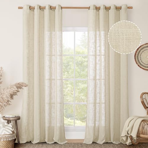 92 Inch Length Linen Curtains for Living Room 2 Panels Set (52"W x 92"L (Pack of 2) / Beige)