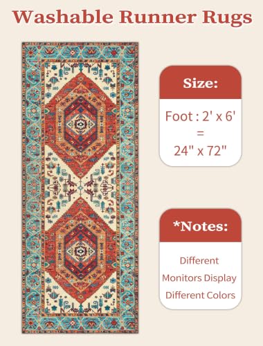 2x6 Washable Non Slip Boho Runner Rug for Hallway (Orange/Multi / 2' x 6' (Runner))