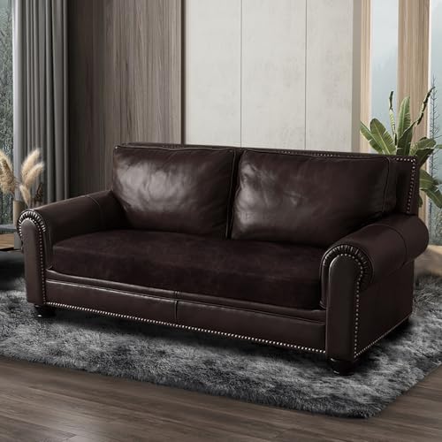 Leather Look Couch Cushion Covers Sofa Seat Slipcovers Sets Couches Furniture Protector for Sectional Armchair Loveseat Pets Kids Stretch Spandex Fabric (1 Cushion Loveseat / Chocolate)