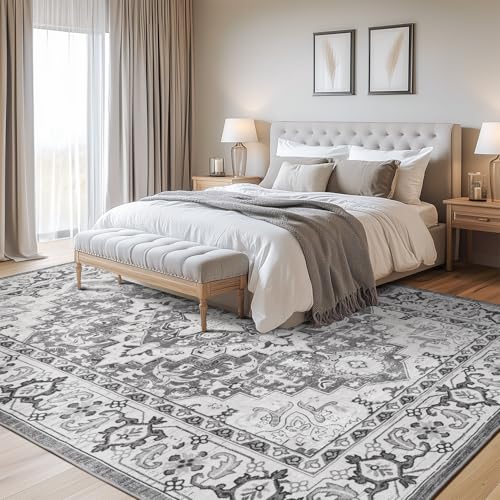 6x9 Area Rugs for Living Room Bedroom (Floral Grey / 6' x 9' (Rectangular))
