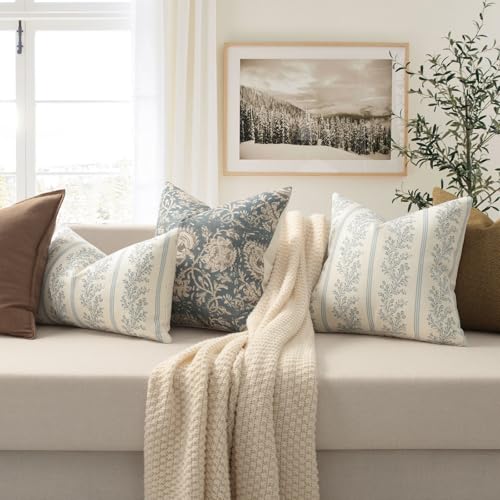 Vintage Throw Pillow Covers 22x22 Set of 2 (Light Blue / 22" x 22" (Pack of 2))