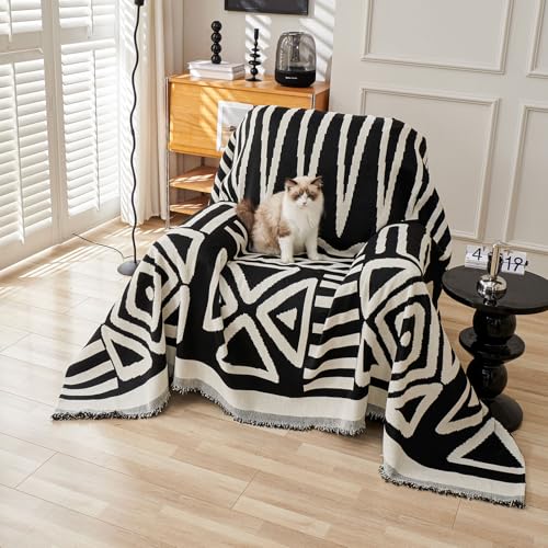 Armchair Boho Sofa Covers for Dogs Black Couch Sofa Covers for Chair Recliner Beige Chenille Sofa Slipcover Couch Covers for Sectional Sofa Pets Protector Furniture Covers (71" x 102" / T:black)
