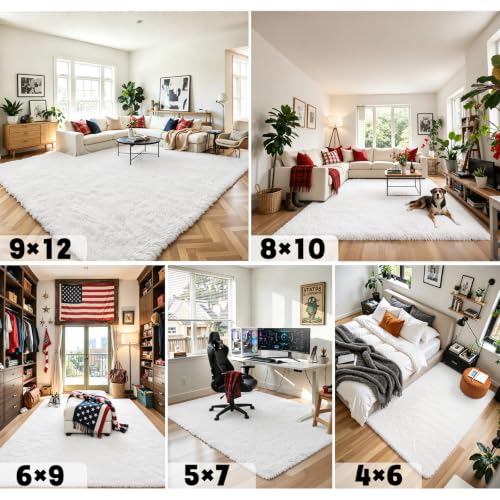 5x8 White Shag Area Rug for Living Room (White / 5' x 8' (Rectangular))