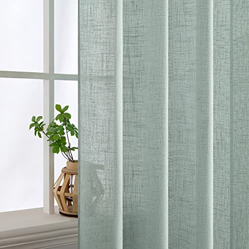 Sea Green Linen Curtains 52x90 Inch Long for Bedroom and Living Room (Aqua / 52"W x 90"L (Pack of 2))