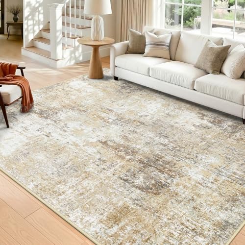 Washable 8'x10' Abstract Area Rug for Living Room Neutral Brown (Gray/Neutral Brown / 8' x 10' (Rectangular))
