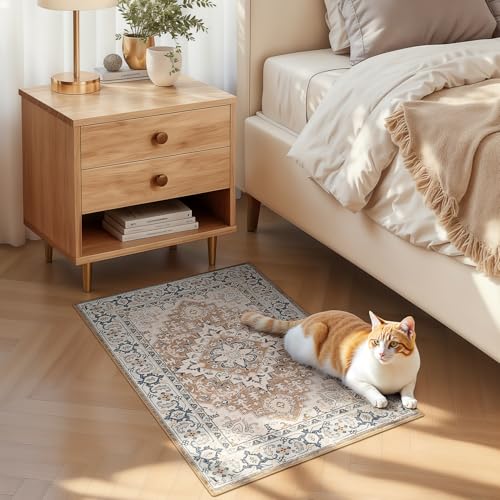 2x3 Washable Rug for Entryway Bathroom (Floral Brown / 2' x 3' (Rectangular))