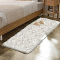 Grey and White Plush Shag Washable Rugs for Bedroom Faux Sheepskin Fur Furry Carpet for Living Room 2x6 Nursery Rug Runner (2' x 6' (Runner) / White With Grey Tips)