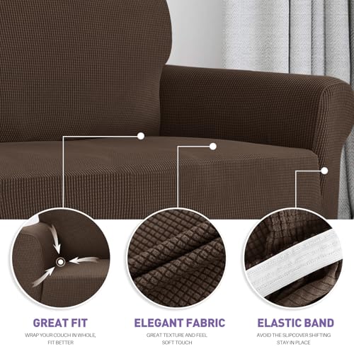 Stretch Oversized Couch Cover Universal Sofa Covers for Living Room Dogs Pet Furniture Protector Spandex Extra Large Sofa Slipcovers with Anti Slip Foam Sticks (Coffee / X-Large (92"-115"))