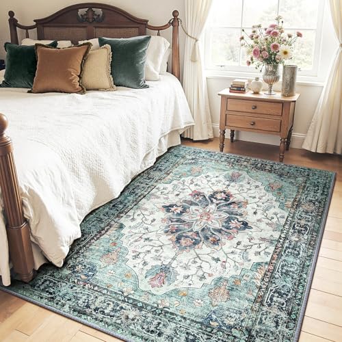 Washable Area Rug (Teal Green/White/Navy / 4' x 6' (Rectangular))