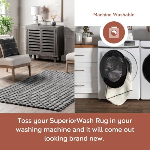 Jeni Dark Grey Checkered Washable Runner Rug (Jeni Dark Grey / 2'6" x 6' (Rectangular))