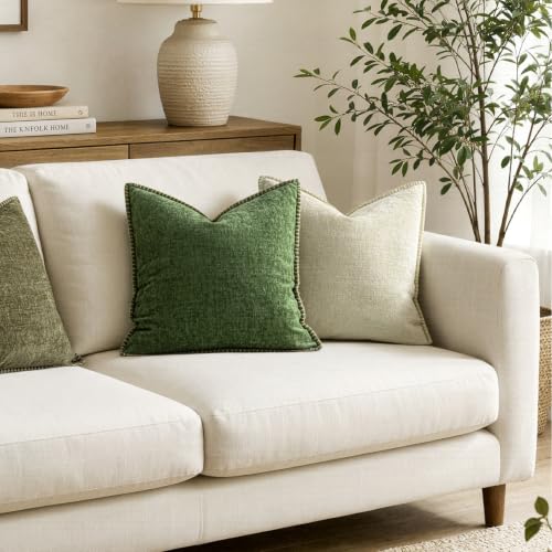 Decorative Couch Throw Pillow Covers 18x18 Inch Cream White 2 Pack (Cream White / 18" x 18" (Pack of 2))