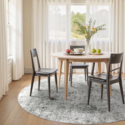 Washable Round 6ft Area Rug for Living Room Gray White (Gray/White / 6' (Round))