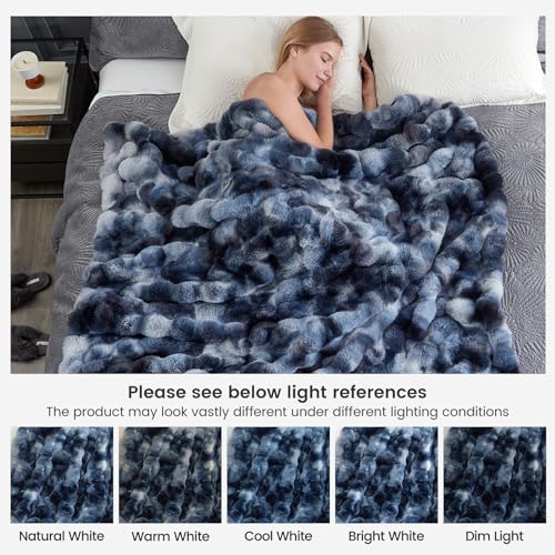 Faux Fur Throw Blanket for Couch (Tie-dye Blue / Throw(50" x 60"))