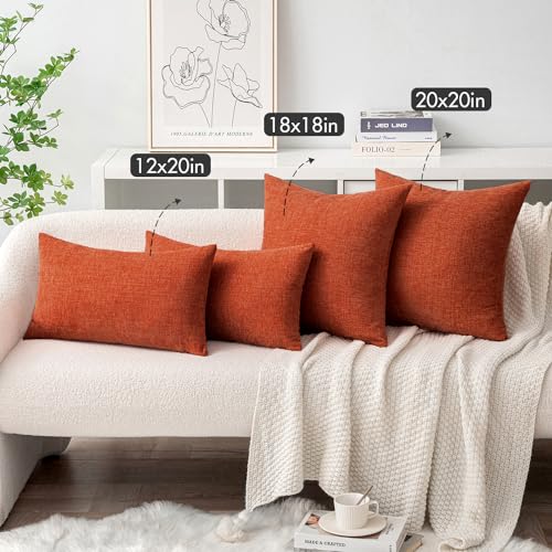 Soft Chenille Fall Throw Pillow Covers Rust 20x20 Inch Pack of 2 (20" x 20" (Pack of 2) / Rust)