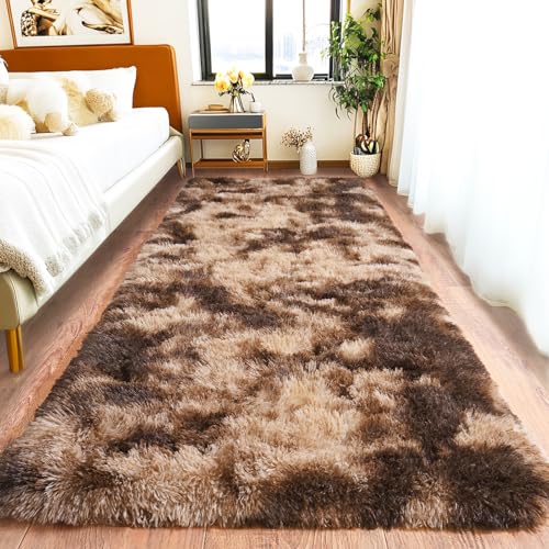 Fluffy Runner Rugs for Bedroom 2x6 (Tie-dyed Coffee / 2' x 6' (Rectangular))