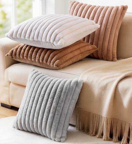 Set of 2 Decorative Throw Pillow Covers 20x20 Fall Faux Fur Light Gray (Gray / 20" x 20" (Pack of 2))