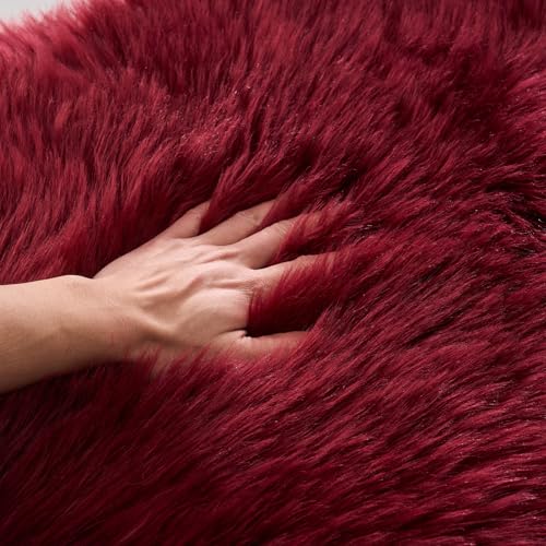 Ultra Soft Fluffy Shaggy Area Rug Faux Fur Rug Chair Cover Seat Pad Fuzzy Area Rug for Bedroom Floor Sofa Living Room (Burgundy / 2' x 4' (Sheepskin))