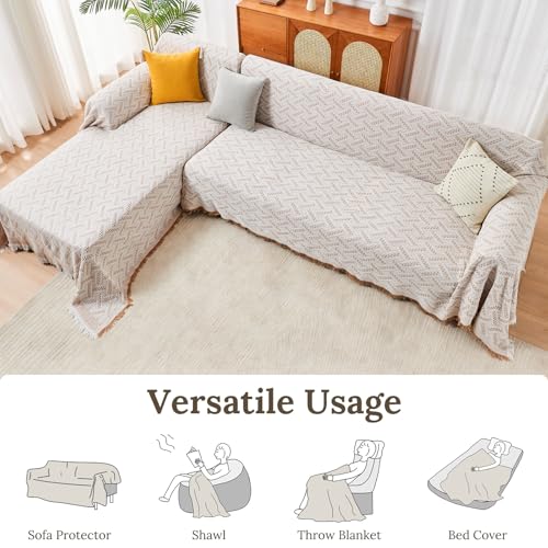 2 Piece Sectional Couch Cover for L Shape Sofa Khaki White XXL (Khaki White / XX-Large)