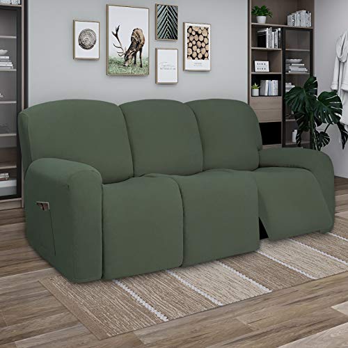 Super Stretch 3 Seats Recliner Sofa Couch Cover with Pocket (Large Recliner Sofa / Grayish Green)