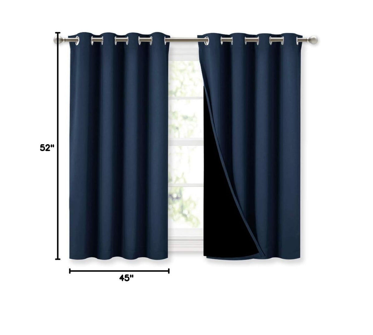 100% Blackout Curtains with Black Liners (Navy / 52"W x 45"L (Pack of 2))