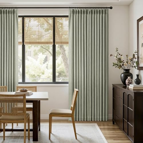 Sage Green Pinch Pleated Linen Curtains 90 Inches Long 2 Panels (Sage Green / 40"W x 90"L (Pack of 2))