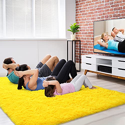 Premium Soft Fluffy Rug 5x7 (5'3" x 7'7" (Rectangular) / Yellow)