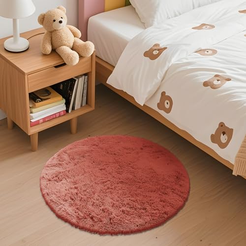 Rust Red Round Rugs for Bedroom (2 Ft Round / Rust Red)