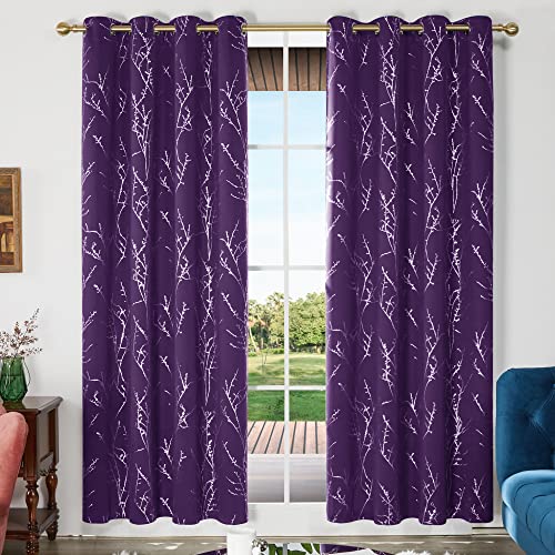 Living Room Curtains 84 Inches Long (Purple Grape/Tree Branch / 52"W x 84"L (Pack of 2))
