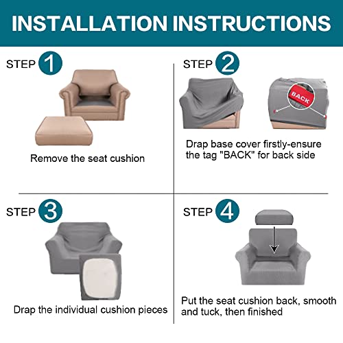 2 Piece Chair Covers Chair Slipcovers for Living Room Armchair Couch Cover Chair Sofa Cover with Individual Cushion Covers Furniture Cover for Chairs Feature Jacquard Fabric (Armchair (1 Cushion) / Dove)