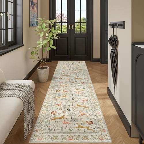 2.6x10 Washable Runner Rug (Beige (Animal) / 2'6" x 10' (Rectangular))