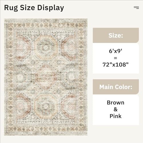 6x9 Area Rug for Living Room Washable Rugs Non (Brown/Pink / 6' x 9' (Rectangular))