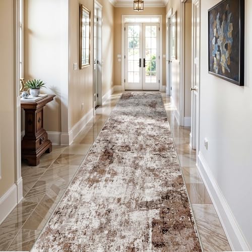3x16 Washable Runner Rug for Hallway (Brown/Khaki/White / 3' x 16' (Runner))
