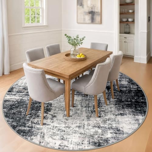 Abstract Round Area Rug 8 Ft Washable Circle Rugs Large Round Rug Non Slip Thin Soft Circle Rugs (Black/Grey/White / 8' x 8' (Rectangular))