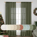 Linen Semi Sheer Curtains 96 inches Long 2 Panels Set (Olive Green / 52"W x 96"L (Pack of 2))