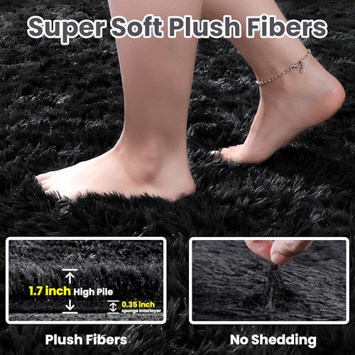 6x9 Fluffy Shag Area Rugs for Living Room Bedroom (Black / 6' x 9' (Rectangular))