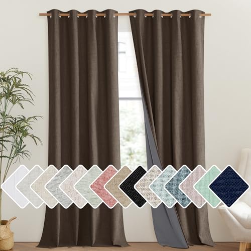Coffee Vintage Linen 100% Blackout Curtains for Living Room (52"W x 120"L (Pack of 2) / Coffee)