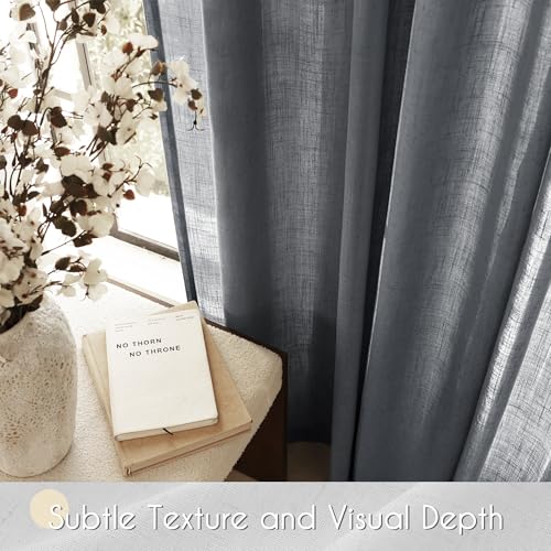 Dark Gray Curtains for Living Room Back Tab Modern Farmhouse Semi Sheer Gray Curtains 90 inches Long 2 Panels Set Muted Neutral Window Curtain for Dining Room Bedroom 52x90 (Dark Gray / 52"W x 90"L (Pack of 2))