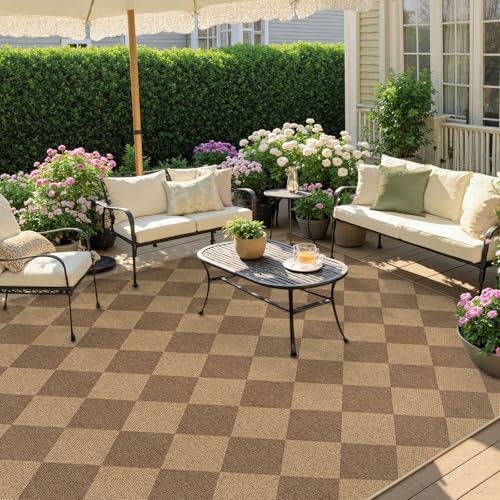 Checkered Easy Jute Dining Room Rug (9' x 12' (Rectangular) / Nature/Checkerboard -2)