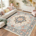 Washable Area Rug (Beige/Blue/Orange / 8' x 8' (Square))